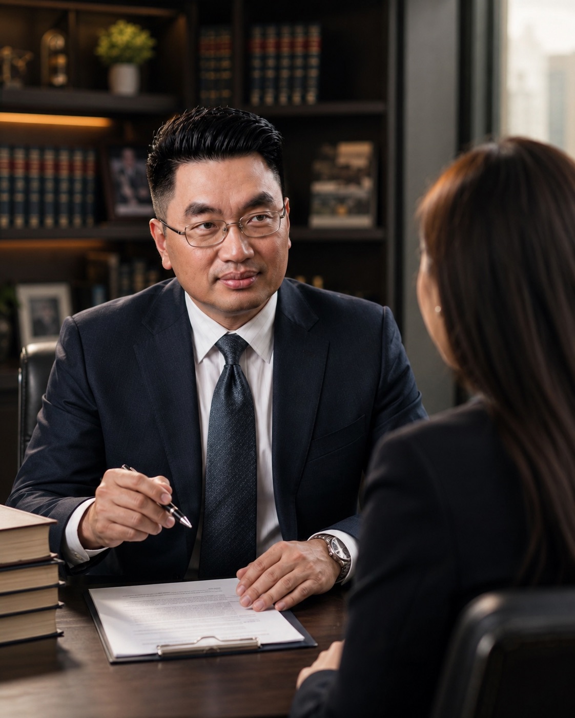 黃國益律師與當事人討論案件