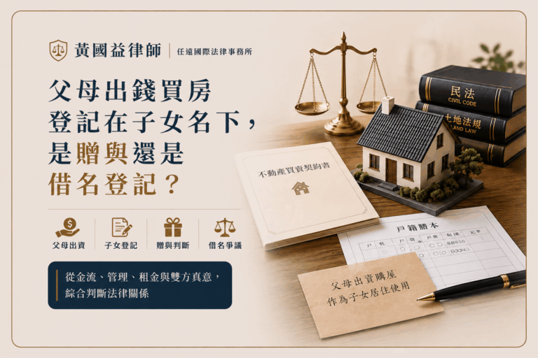 父母出錢買房登記在子女名下，是贈與還是借名登記？