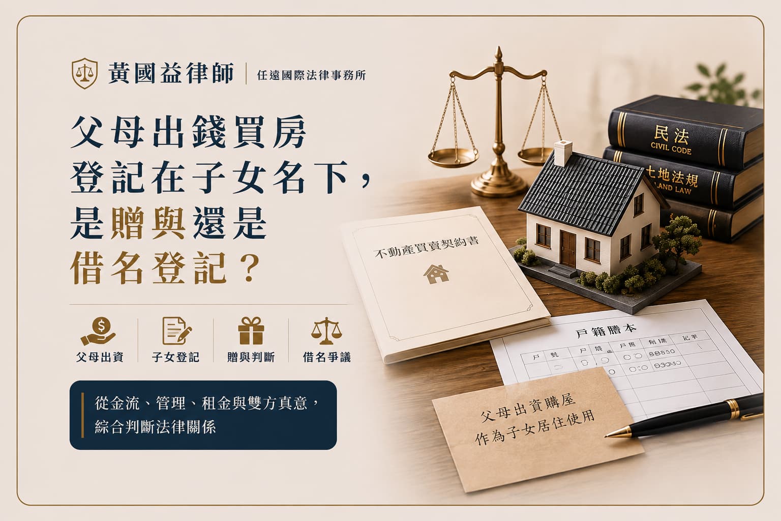 父母出錢買房登記在子女名下,是贈與還是借名登記?