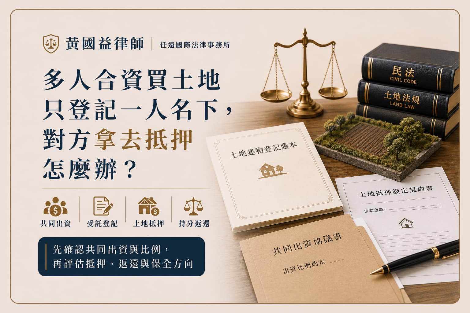 多人合資買土地只登記一人名下,對方拿去抵押怎麼辦?