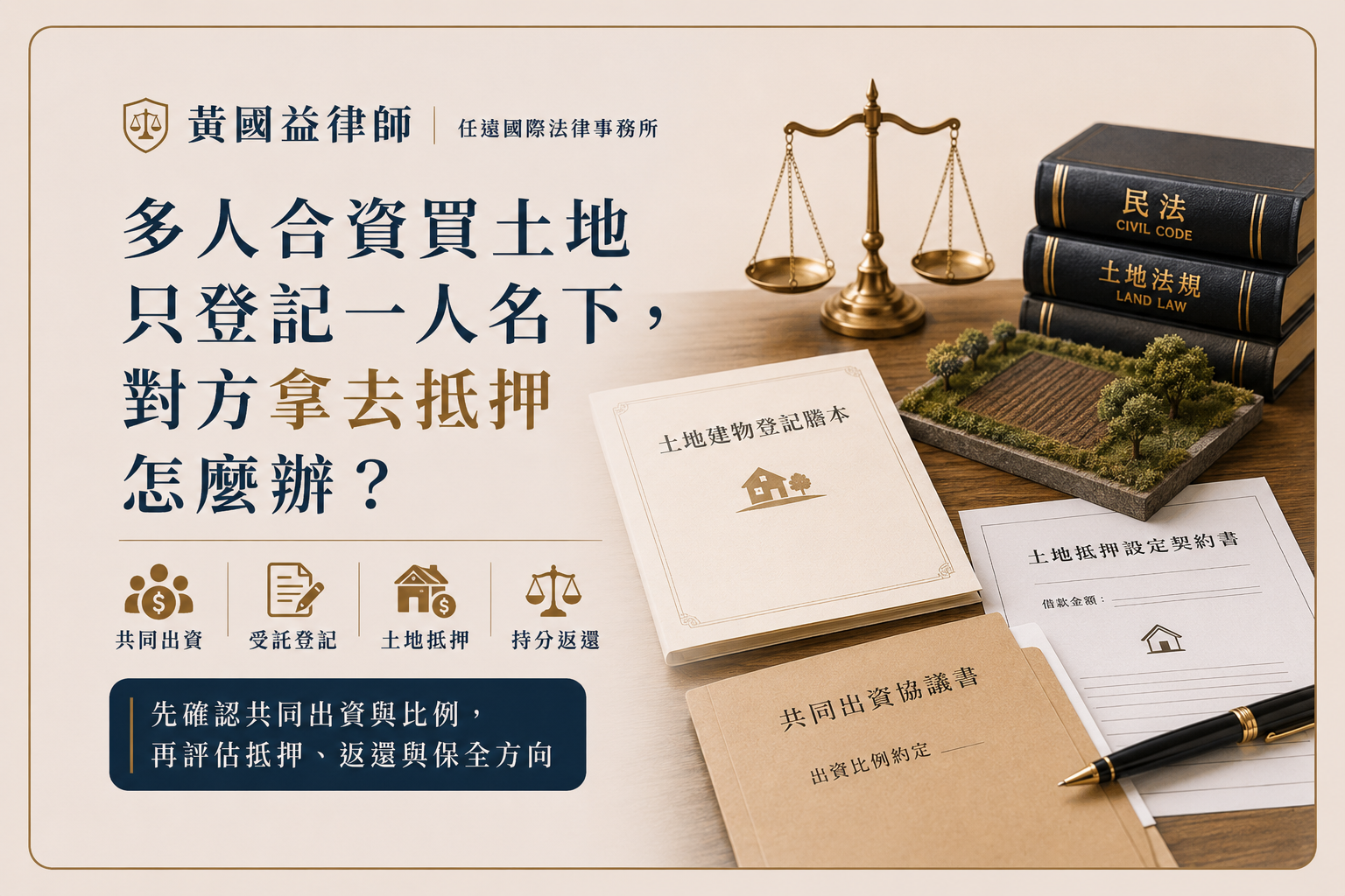 多人合資買土地只登記一人名下，對方拿去抵押怎麼辦？